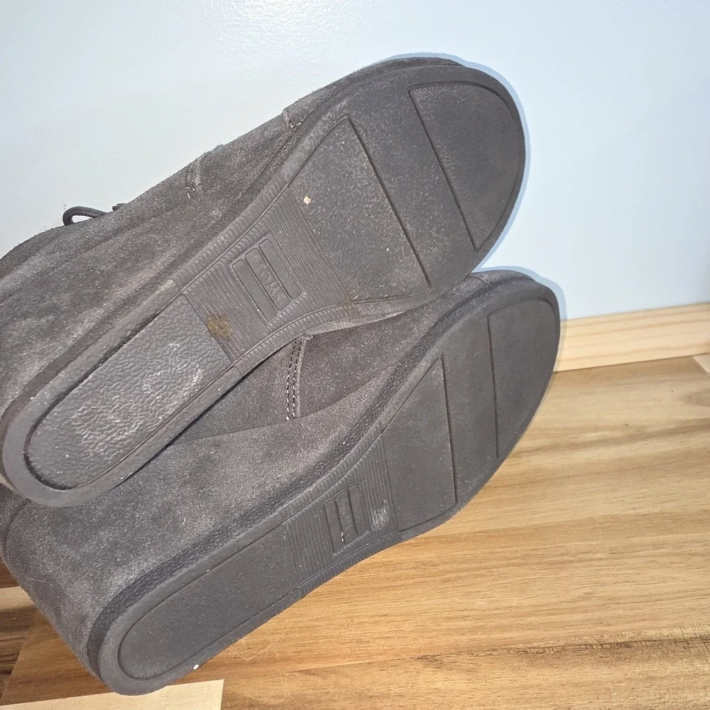 Toms Boots Womens 6‎ Desert Wedge Ankle Bootie Grey Suede Lace Up Round Toe